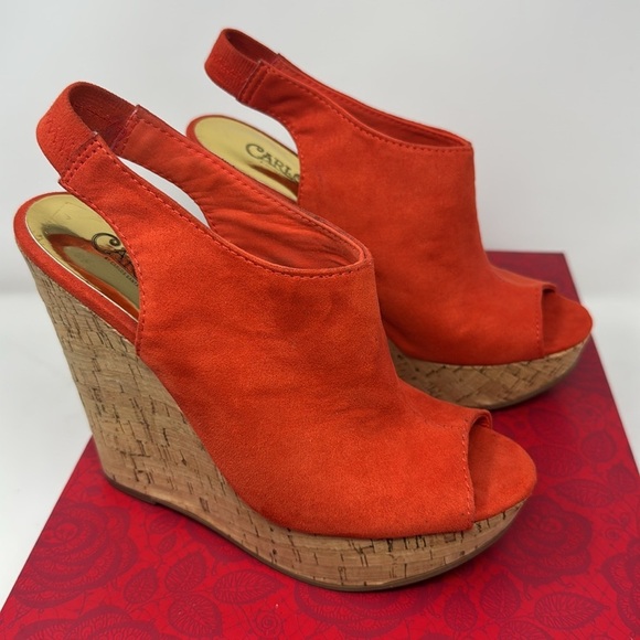 like new Carlos by Carlos Santana Maui orange cork Wedge Heels size 6.5 - Picture 4 of 9